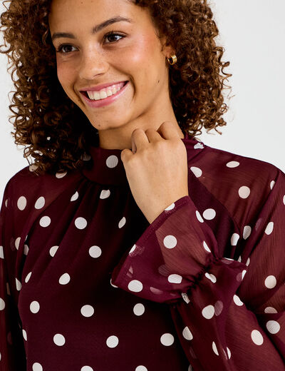 Blouse droite voile manches longues bordeaux femme