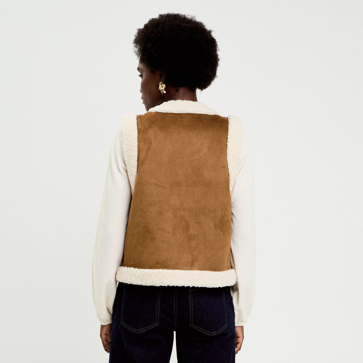 Gilet sans manches fausse fourrure marron fonc&eacute; femme