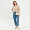 Pull avec col en V beige femme