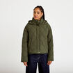 Veste droite &agrave; capuche manches longues vert kaki femme