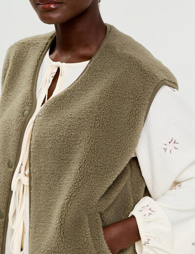 Gilet sans manches effet polaire vert kaki femme
