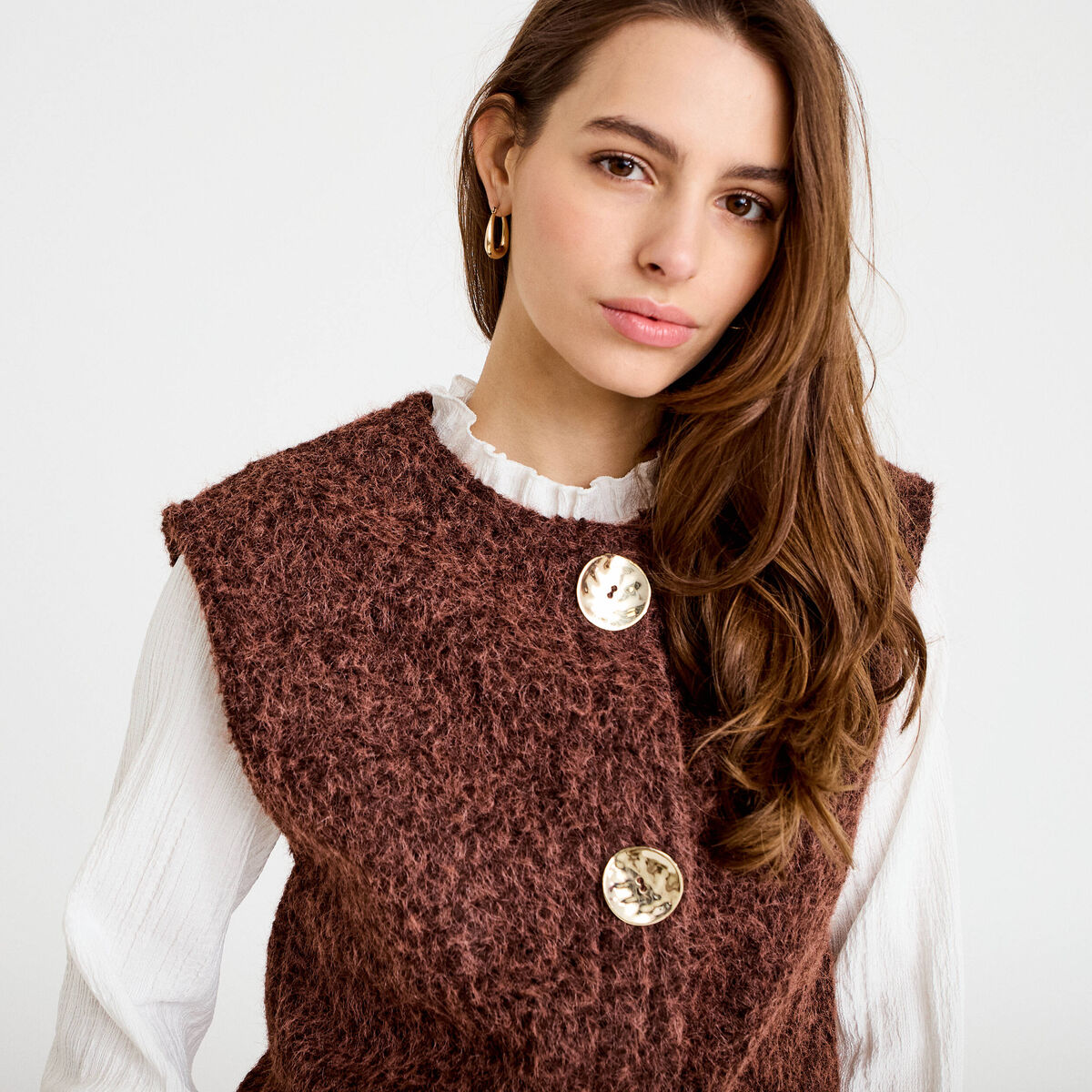 Gilet sans manches effet polaire marron clair femme