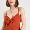 Robe longue évasée fendue orange foncé femme