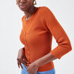Gilet manches 3/4 boutonné marron cognac femme