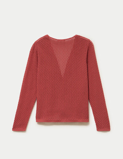 Gilet manches longues ajour&eacute; vieux rose femme