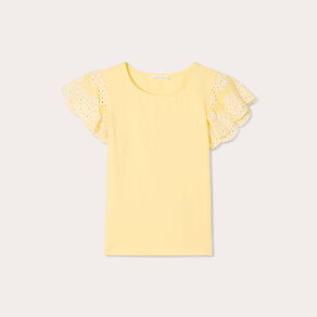 T-shirt manches brodées jaune clair femme