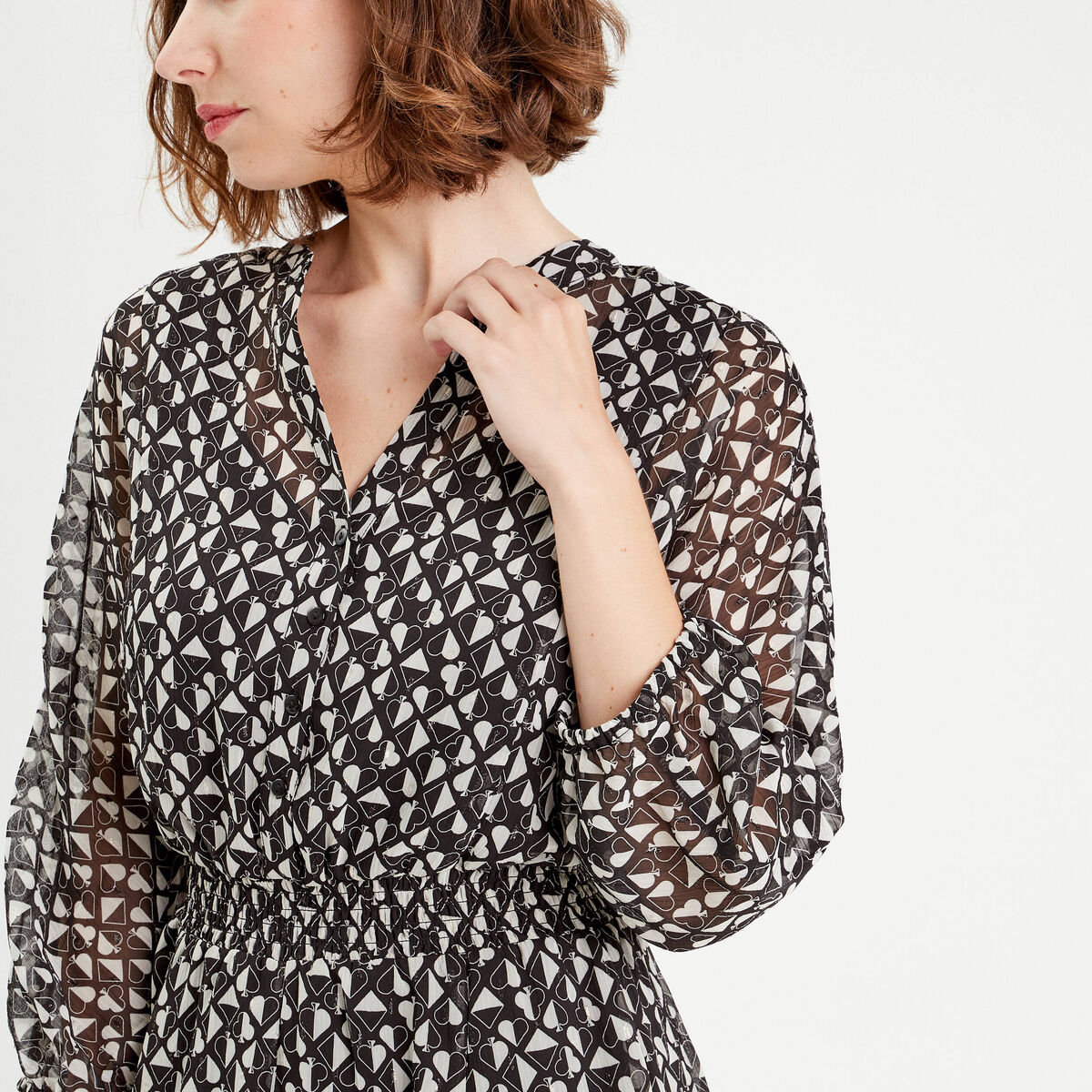 Robe évasée manches 3/4 noir femme