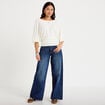 Pull ample manches courtes col rond ecru femme