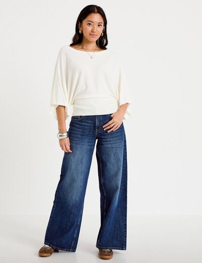 Pull ample manches courtes col rond ecru femme