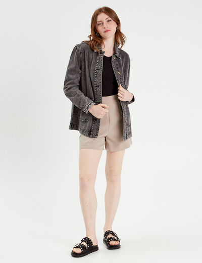 Short ajusté beige femme