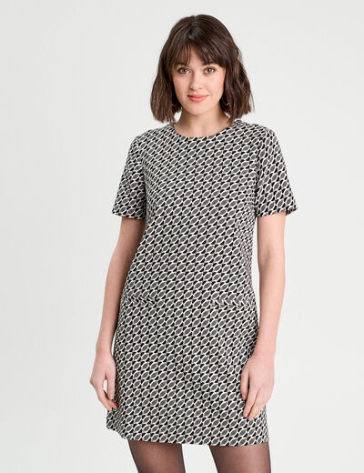 Robe droite manches courtes noir femme