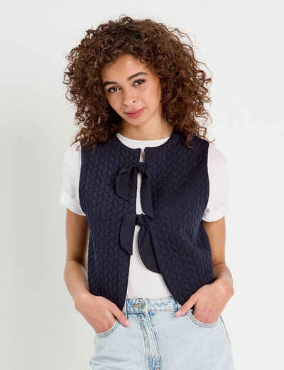Veste matelassée nouée bleu marine femme