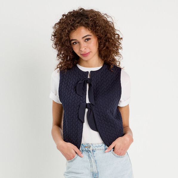 Veste matelassée nouée bleu marine femme