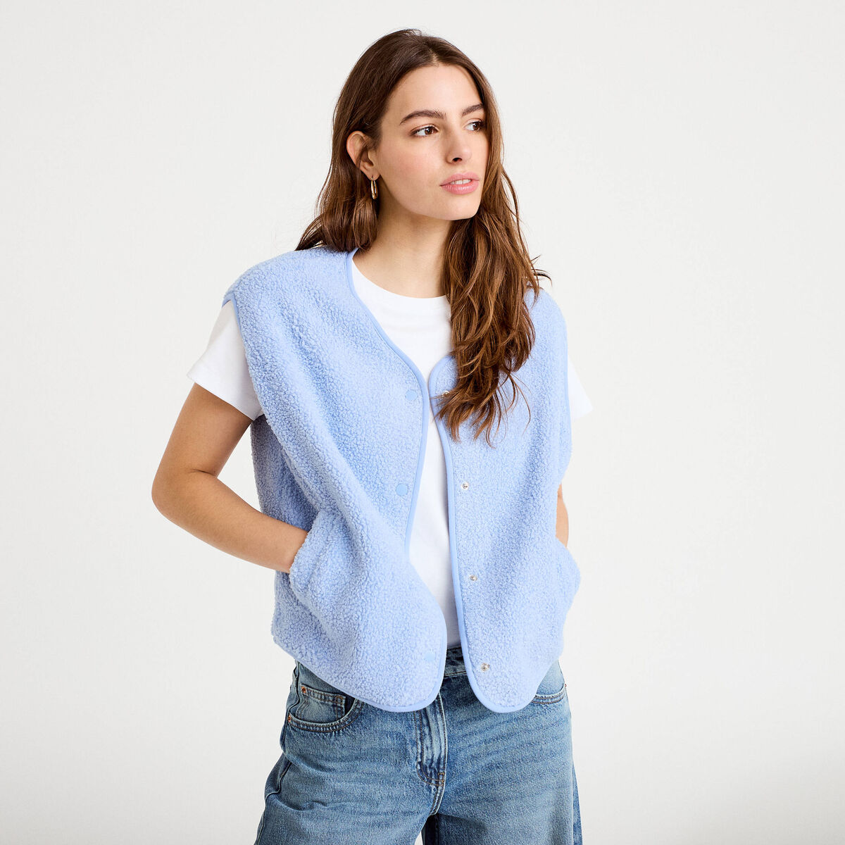 Gilet sans manches effet polaire bleu clair femme