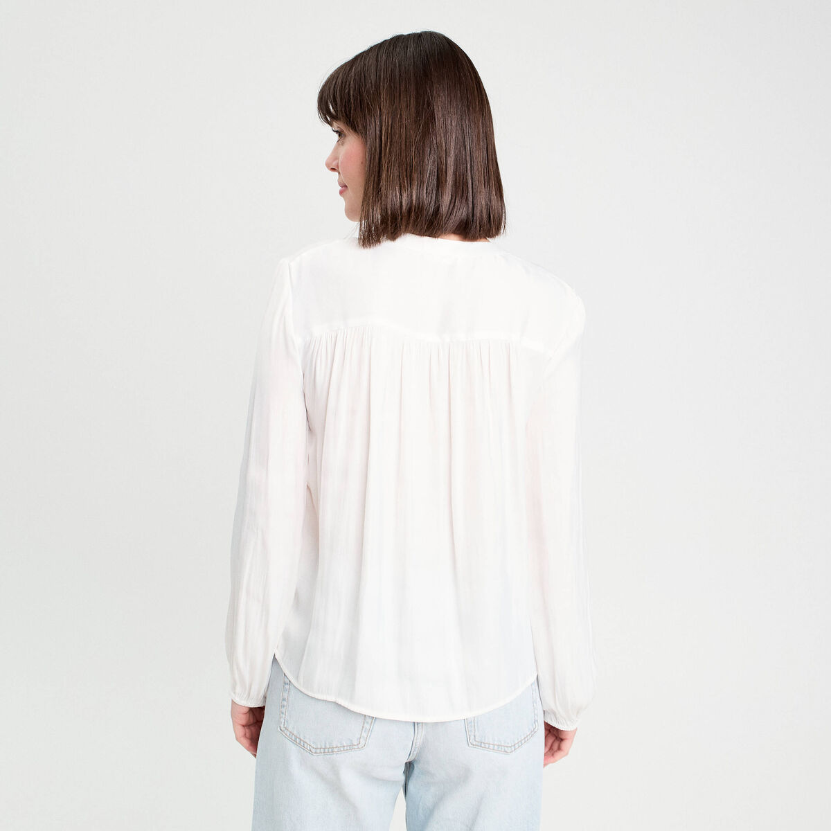 Blouse manches longues satin ecru femme