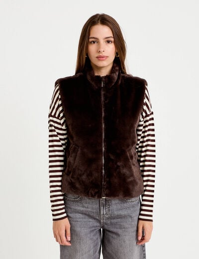 Veste r&eacute;versible sans manches marron fonc&eacute; femme