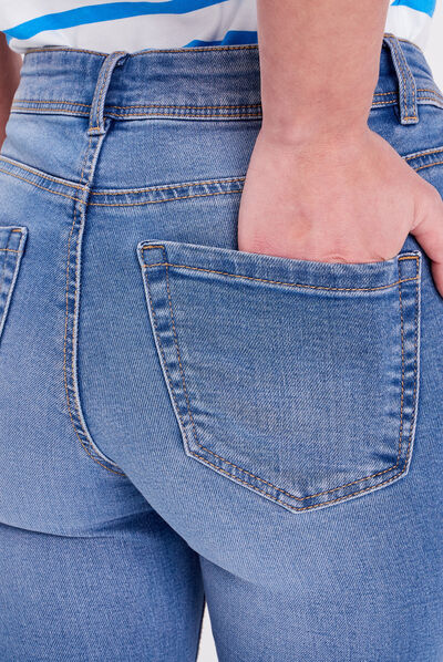 Pantacourt denim double stone femme