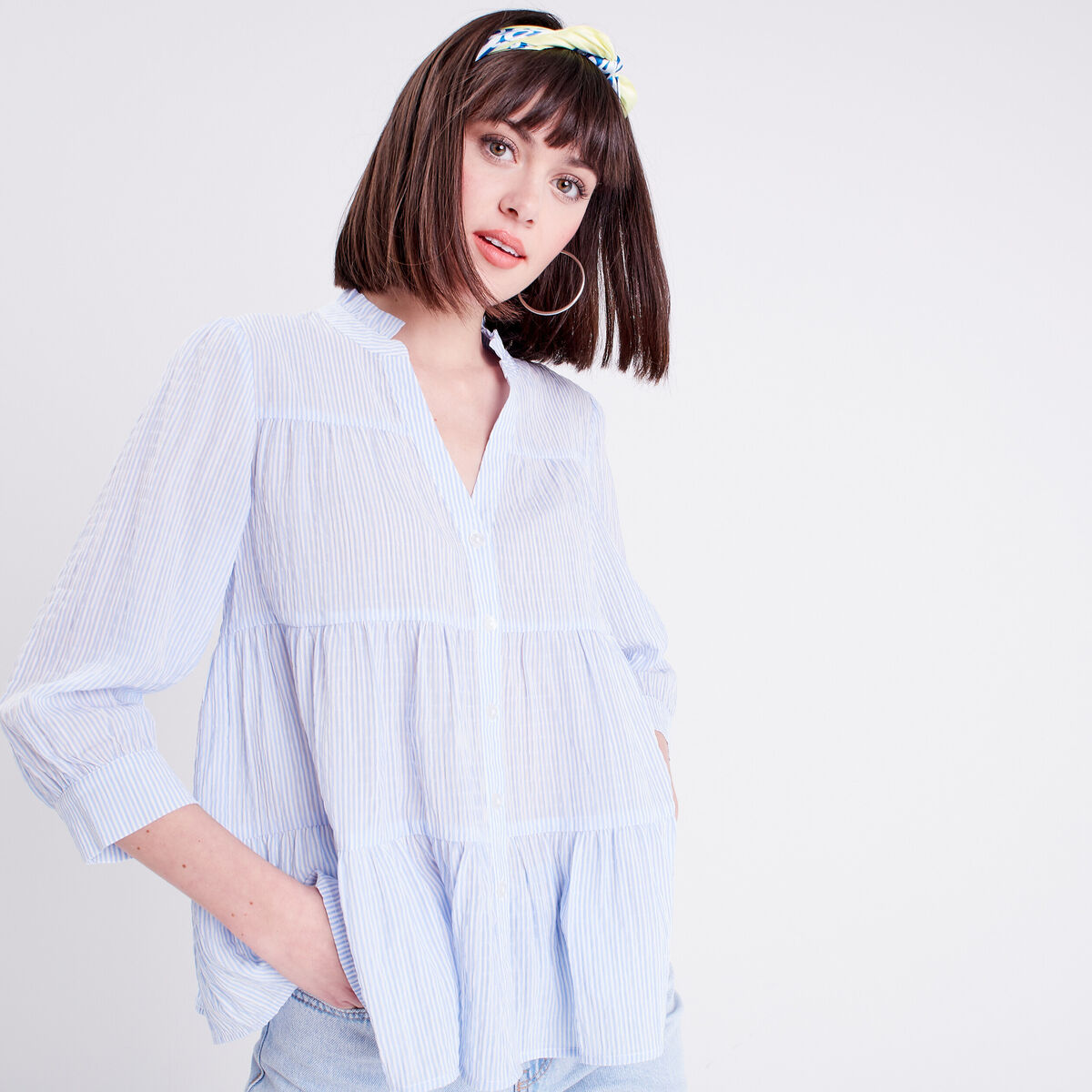 Blouse manches 3/4 beige femme
