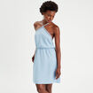 Robe évasée bretelles nouées denim bleach femme