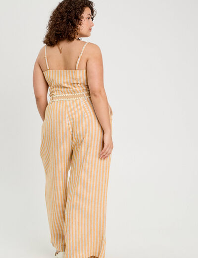 Combinaison pantalon bretelles avec lin jaune femme