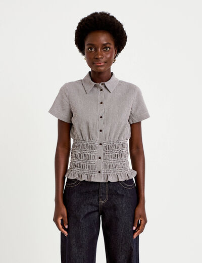 Chemise cintr&eacute;e manches courtes marron femme