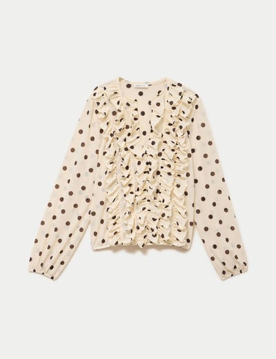 Blouse droite col v manches longues blanc femme