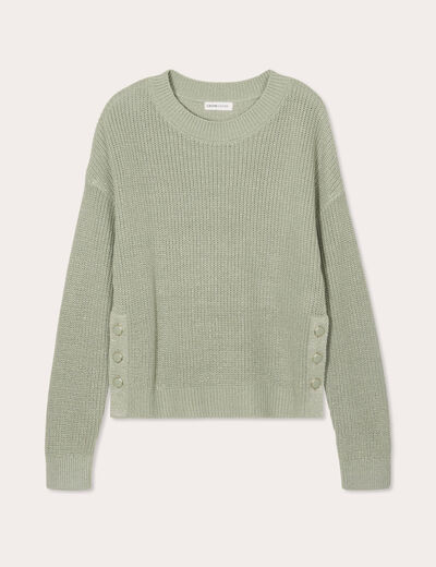 Pull avec boutons côtés vert pastel femme