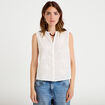 Chemise droite sans manches &agrave; relief ecru femme