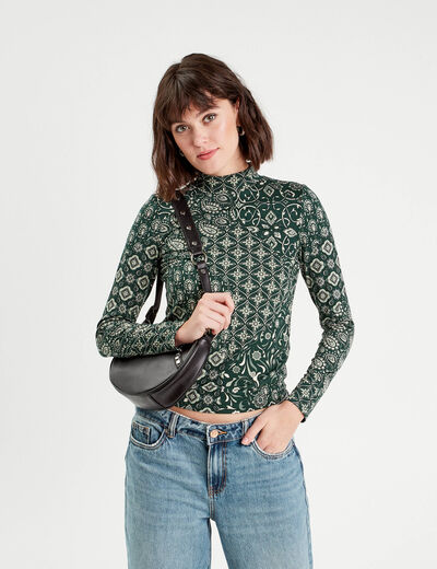T-shirt col montant vert femme