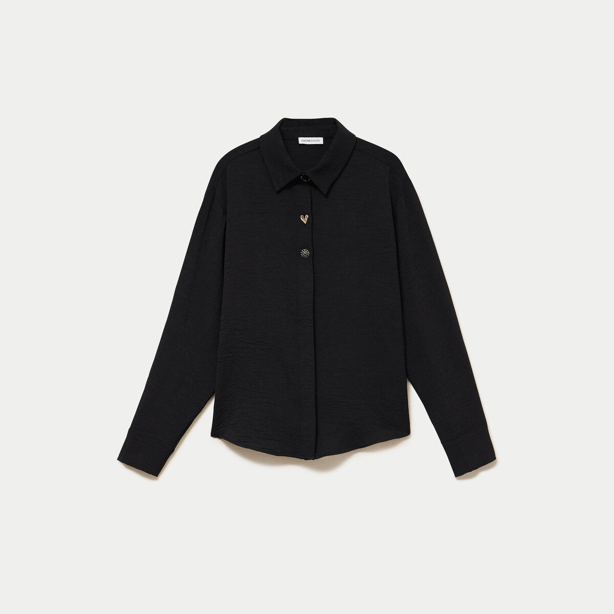 Chemise droite pliss&eacute;e manches longues noir femme