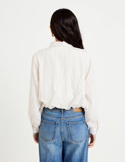 Chemise ample cropped effet boule blanc femme