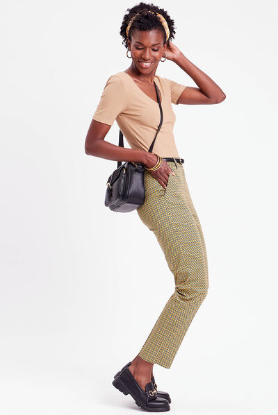 Pantalon city slim ceinturé blanc femme
