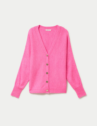 Gilet ajust&eacute; col v manches longues rose femme