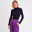 T-shirt côtelé col montant noir femme