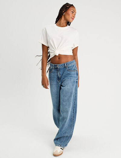 Jeans baggy taille haute denim double stone femme