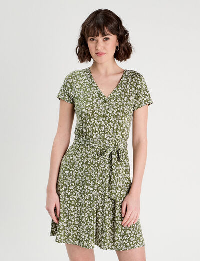 Robe évasée boutonnée vert kaki femme