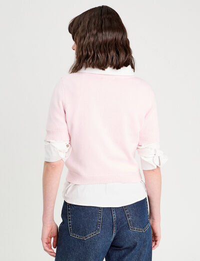 Pull manches courtes rose clair femme
