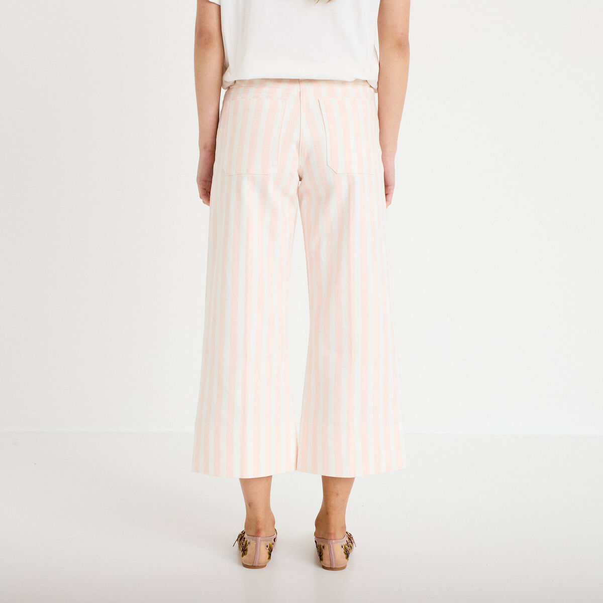 Jean wide leg cropped taille haute blanc femme