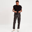 Pantalon cargo simili cuir noir femme