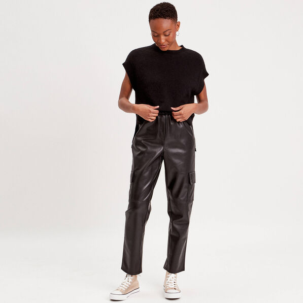 pantalon cargo simili cuir noir femme Pantalon cargo simili cuir noir femme
