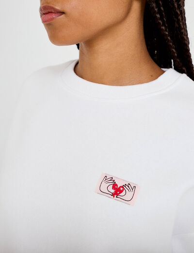 Sweat oversize col rond manches longues blanc femme