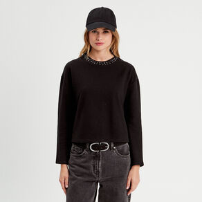 t shirt col details bijoux noir femme T-shirt col détails bijoux noir femme