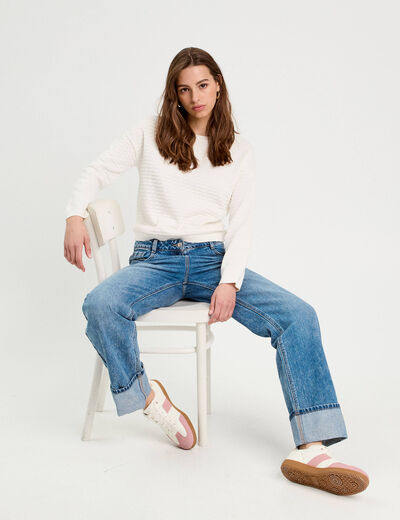 Pull col bateau ecru femme