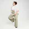 Pantalon large ceinturé contenant du lin vert kaki femme