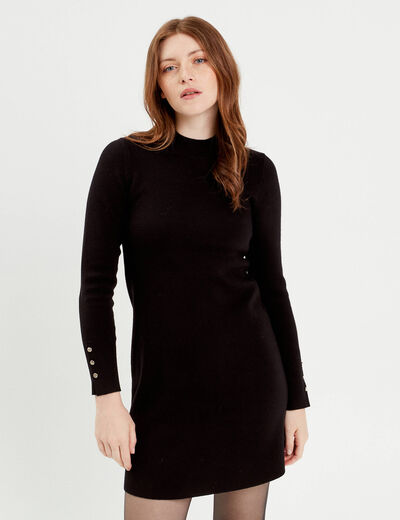 Robe pull évasée col montant noir femme