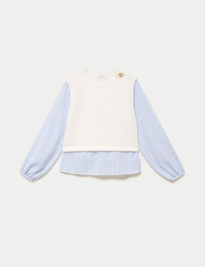 Pull chemise 2-en-1 ecru femme