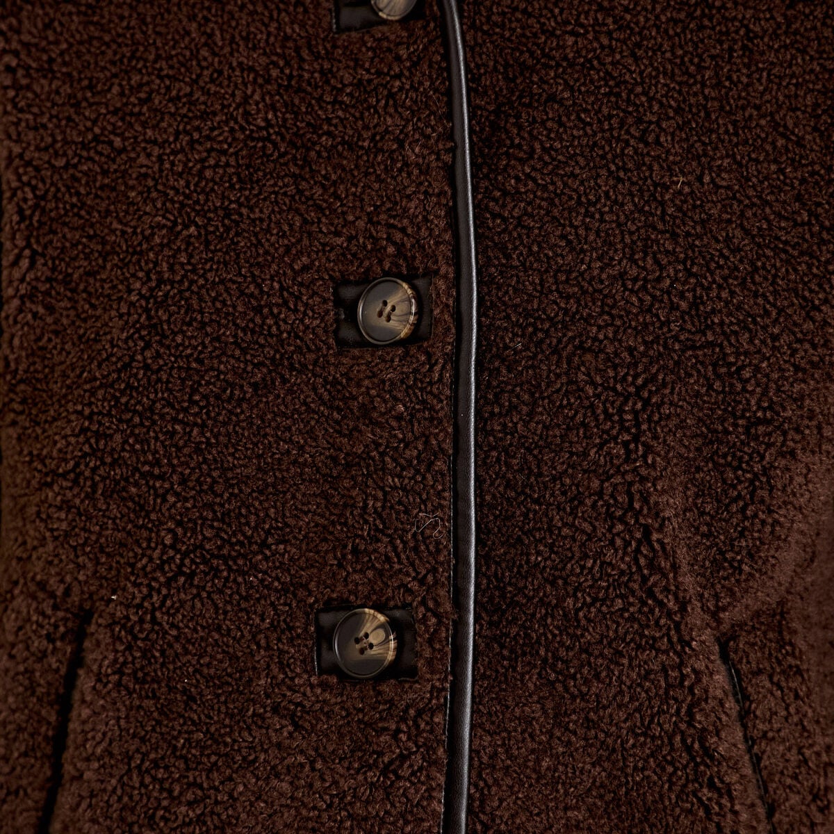 Veste effet polaire manches longues marron fonc&eacute; femme