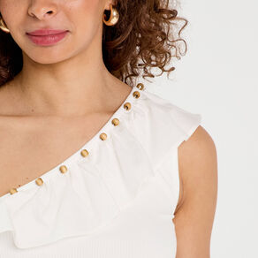 Débardeur asymétrique ecru femme