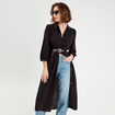 Robe longue chemise ceinturée noir femme