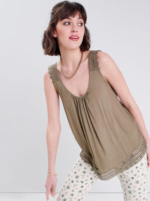 Blouse bretelles larges vert kaki femme